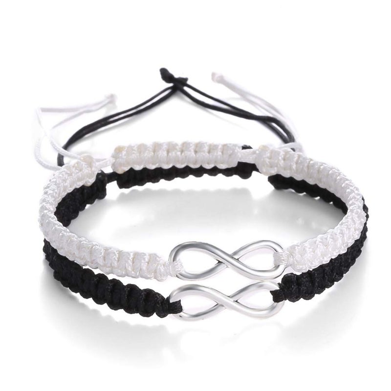 MJartoria Couples Bracelets, Personalized Matching Bracelets for Couples His and Hers, Sign Handmade Rope Braided Rhinestone, Stainless Steel BFF Bracelets for 2 (White) - Image 1